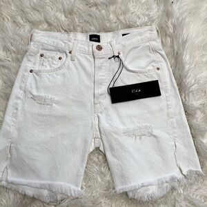 Edwin Women’s White Distressed Denim Mid Length Shorts Size 34
